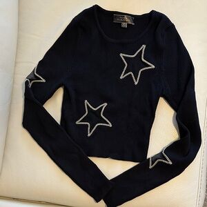 Black Long Sleeve Top with mesh Star Accents and chain